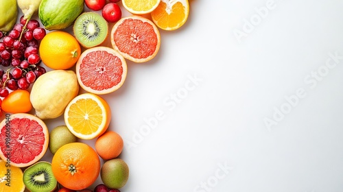 Fresh Fruits on Solid White Background with Ample Copy Space, AI generated illustration