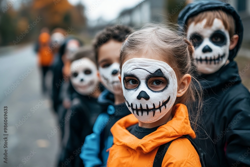 Young Children in Creepy Halloween Costumes Posing for the Camera. AI generated illustration Young Children in Creepy Halloween Costumes Posing for the Camera. AI generated illustration