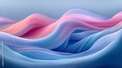 Abstract digital landscape with flowing lines of pink and blue hues