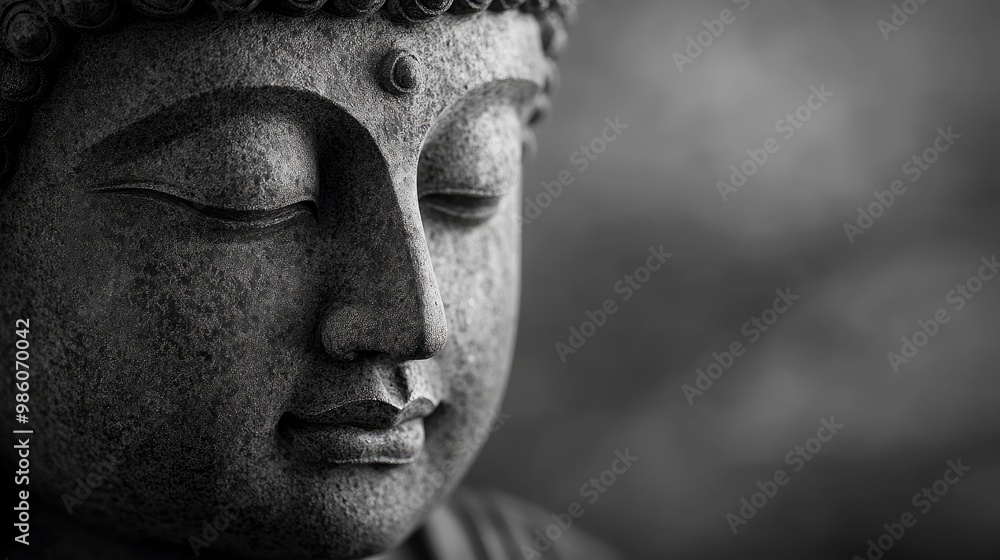 A detailed close-up of a Buddha statue’s face, captured with soft, focused lighting that highlights the smooth contours and serene expression. The background is blurred to emphasize the statue's A detailed close-up of a Buddha statue’s face, captured with soft, focused lighting that highlights the smooth contours and serene expression. The background is blurred to emphasize the statue's