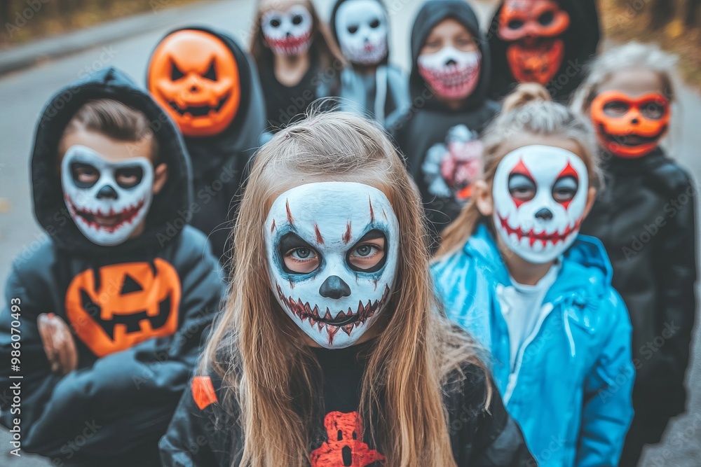 Young Children in Creepy Halloween Costumes Posing for the Camera. AI generated illustration Young Children in Creepy Halloween Costumes Posing for the Camera. AI generated illustration