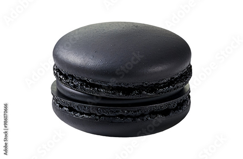 Macaron with a dark filling and a slightly cracked shell