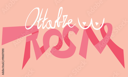 Texte ruban graphique Octobre rose en italien cancer du sein lutte vecteur