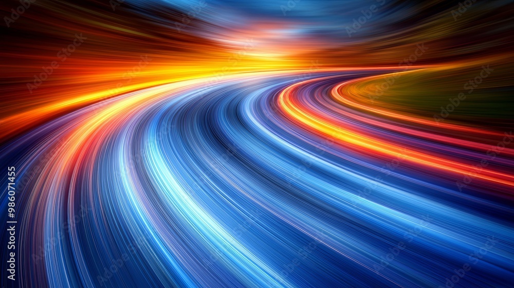 Abstract Motion Blur of a Curved Path with Vivid Colors at Sunset Abstract Motion Blur of a Curved Path with Vivid Colors at Sunset