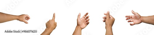 Set of images of hands doing various gestures together Concepts about business and technology Isolated on a white background.