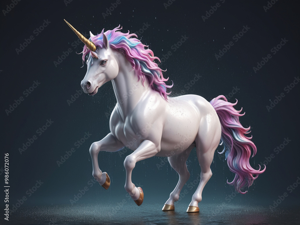 Naklejka premium Magic fairy tale character unicorn 3d illustration for girls. Magic fairy tale unicorn print for clothes, stationery, books, goods