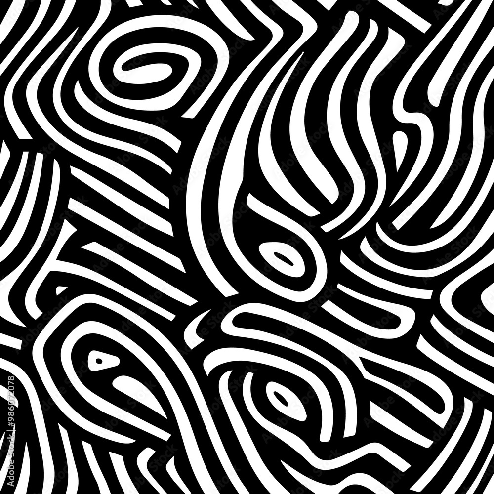 Fototapeta premium Black and white seamless pattern with doodle bold lines