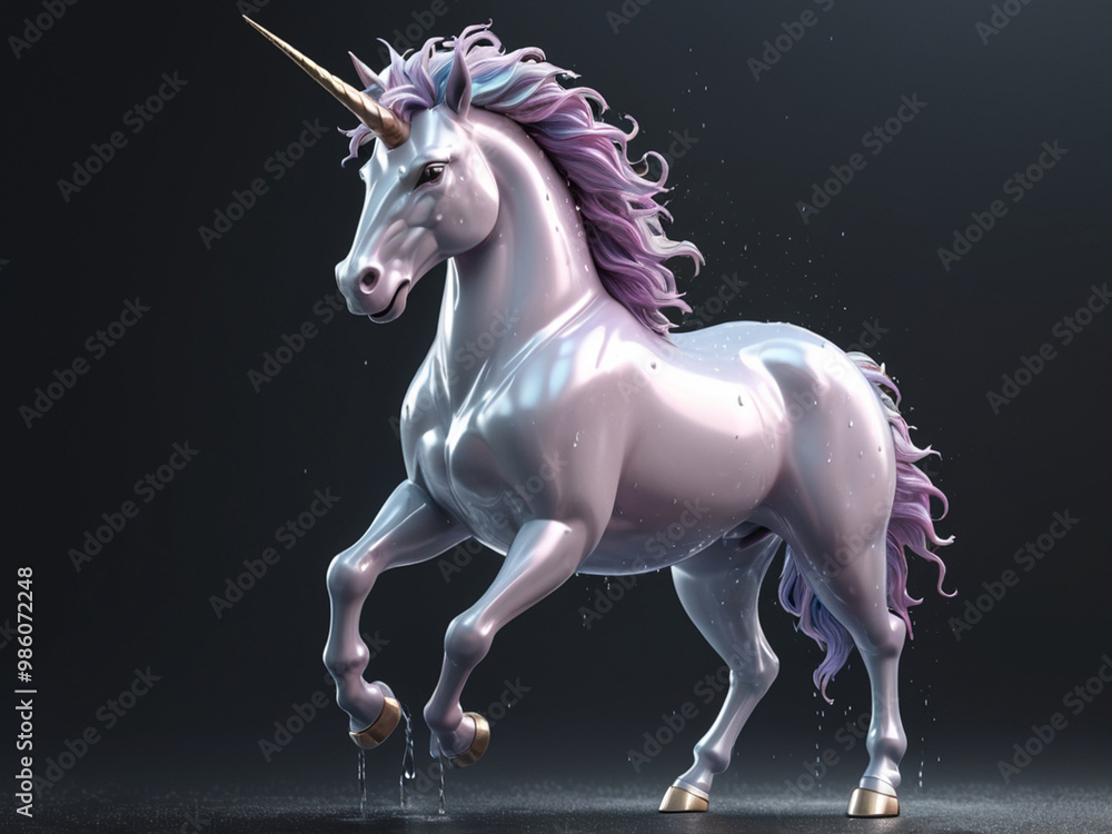 Naklejka premium Magic fairy tale character unicorn 3d illustration for girls. Magic fairy tale unicorn print for clothes, stationery, books, goods