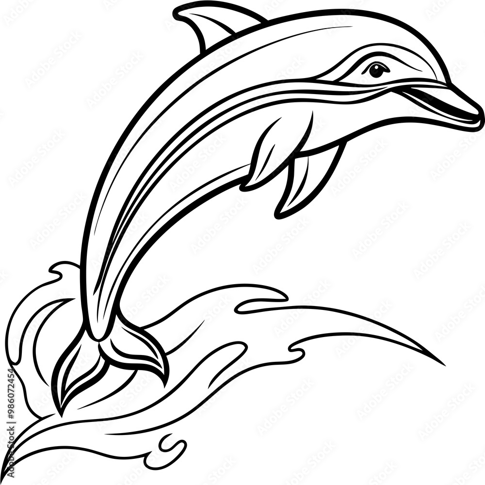 Graceful Dolphin in Fluid Line Art, Leaping from Water Graceful Dolphin in Fluid Line Art, Leaping from Water