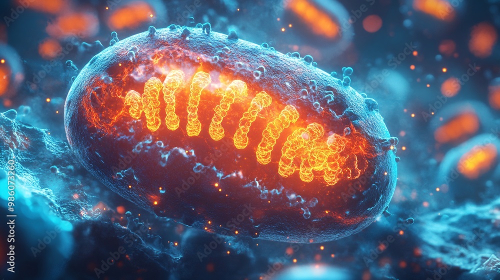 Cellular Energy Production: Mitochondrion, Rough ER, Ribosomes, and mRNA Translation in Vibrant Cytoplasmic Setting