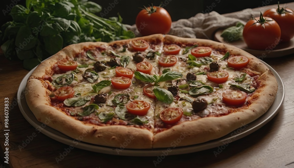 a pizza covered in various toppings, on top of a table a pizza covered in various toppings, on top of a table