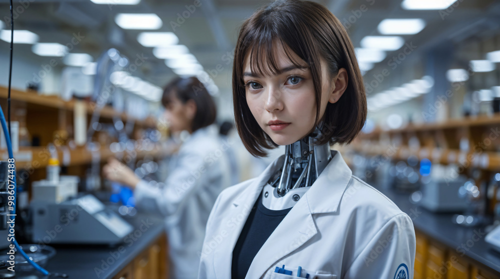 A humanoid robot is at work in a lab, examining a bottle of liquid, representing cutting-edge research and automation. A humanoid robot is at work in a lab, examining a bottle of liquid, representing cutting-edge research and automation.