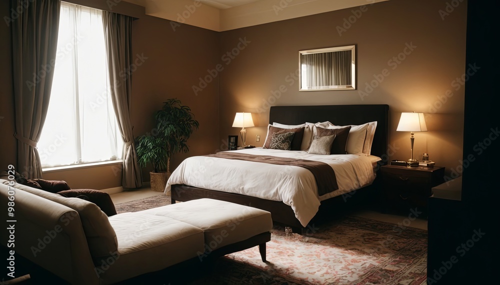 Fototapeta premium luxury bedroom design, elegant look, sofa, chair, nice setup