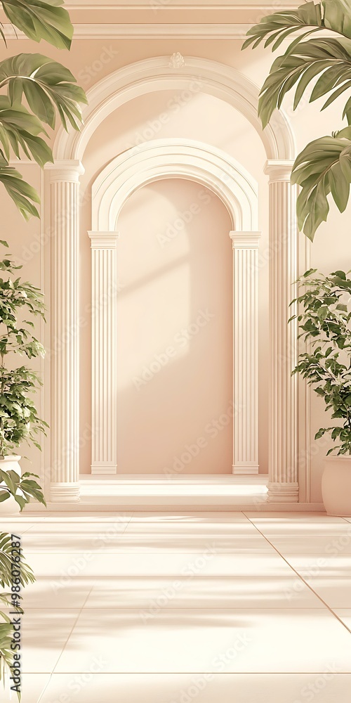White Archway With Pillars and Sunbeams White Archway With Pillars and Sunbeams