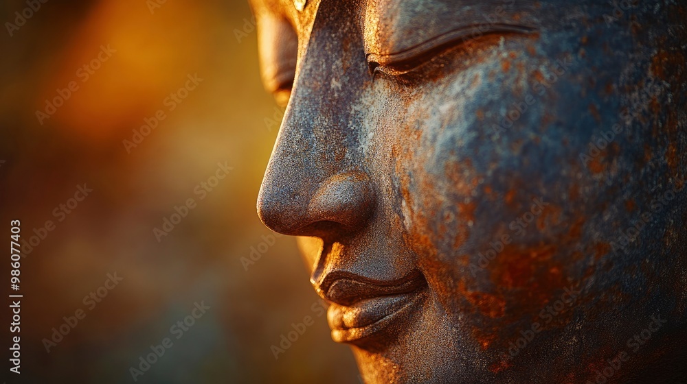 A close-up view of a Buddha statue’s serene face, captured with soft, diffused lighting that emphasizes the smooth texture and tranquil expression. The blurred background creates a contemplative A close-up view of a Buddha statue’s serene face, captured with soft, diffused lighting that emphasizes the smooth texture and tranquil expression. The blurred background creates a contemplative