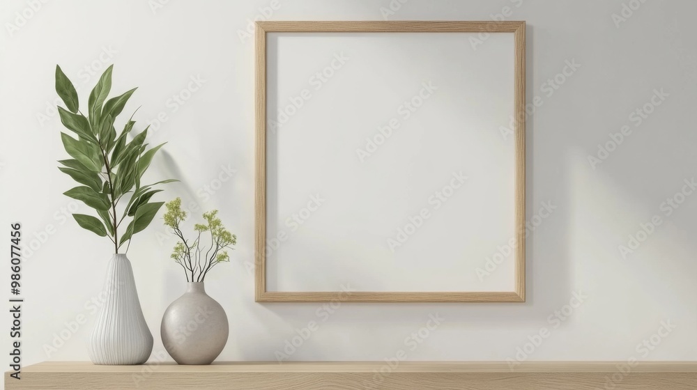 a light wooden frame with a blank white canvas mockup a light wooden frame with a blank white canvas mockup