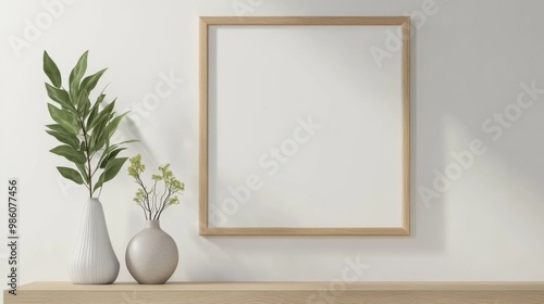 a light wooden frame with a blank white canvas mockup
