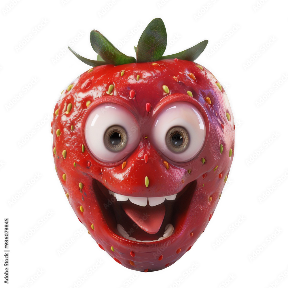 Obraz premium Quirky Strawberry Personified as a Happy Fruit with Teeth, On Transparent Background