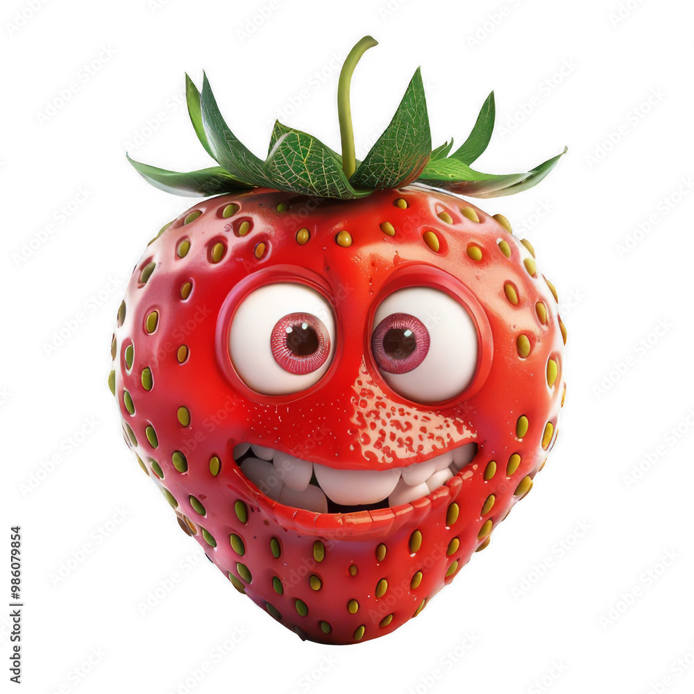 Obraz premium Whimsical Strawberry Illustration with a Goofy Smile and Vibrant Colors