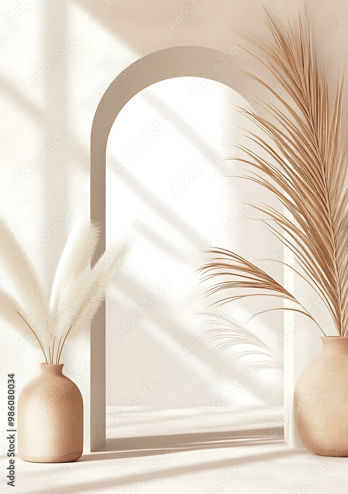 Minimalist Archway With Dried Flowers and Sunbeams Minimalist Archway With Dried Flowers and Sunbeams