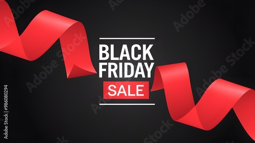 A black friday sale sign with a red ribbon