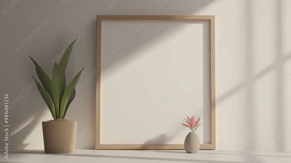 a simple light wooden frame with a blank white canvas a simple light wooden frame with a blank white canvas