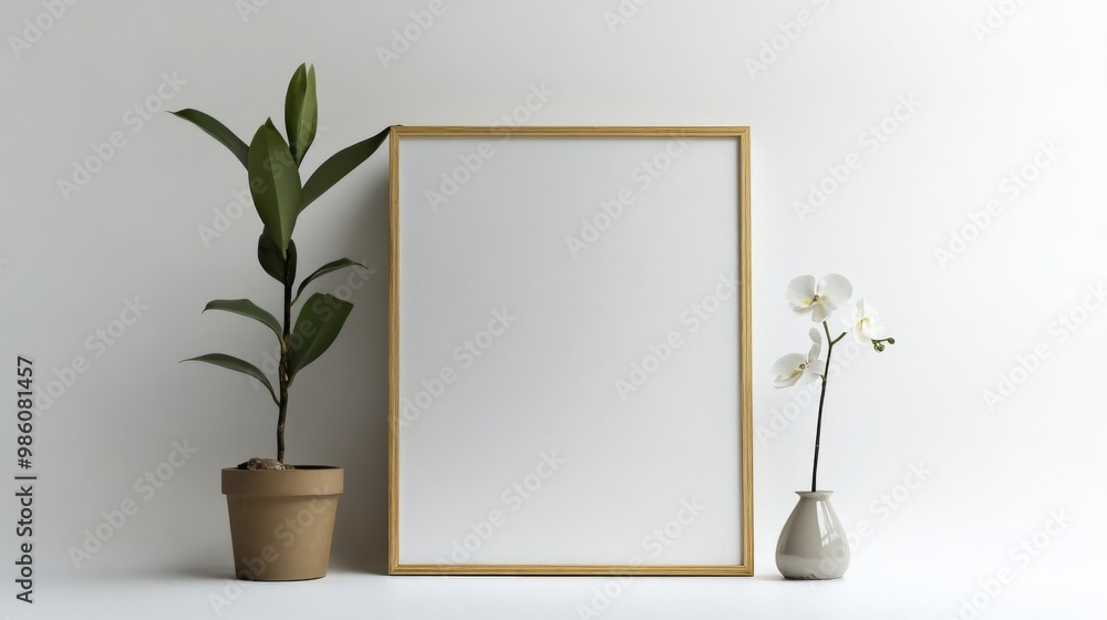 a simple light wooden frame with a blank white canvas a simple light wooden frame with a blank white canvas