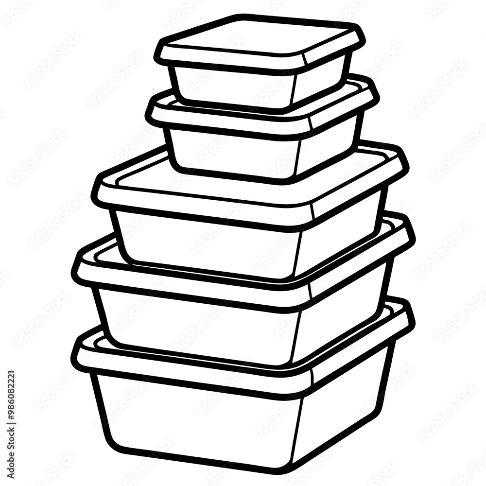 Set Of Container Line Art Vector Illustration Set Of Container Line Art Vector Illustration