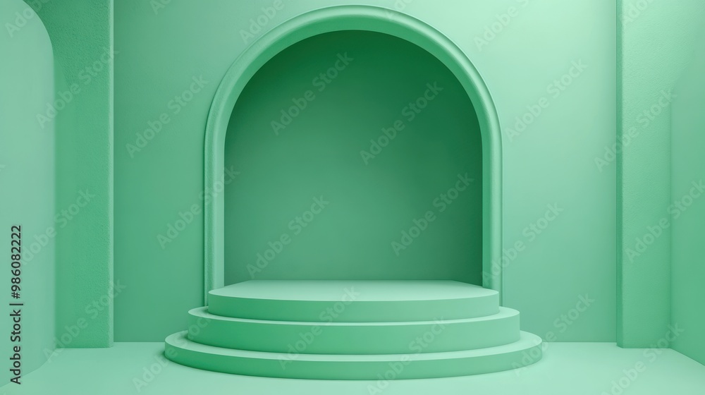 Abstract green archway with steps and wall for product display. Abstract green archway with steps and wall for product display.
