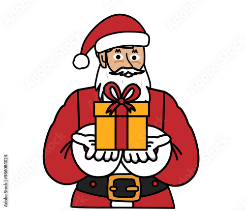 Santa Claus holding a gift in front of him