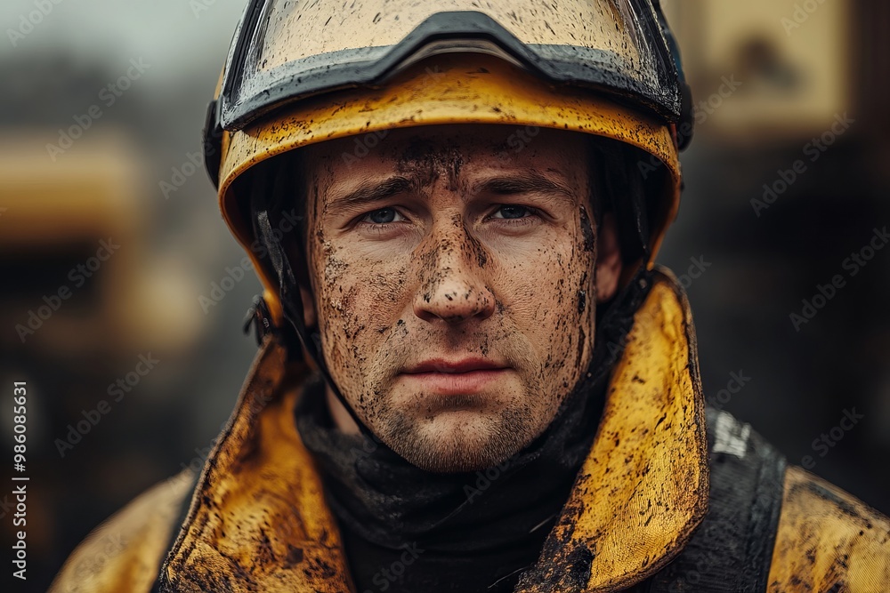 Brave Firefighter in Uniform Standing Proud and Weary, AI generated illustration Brave Firefighter in Uniform Standing Proud and Weary, AI generated illustration