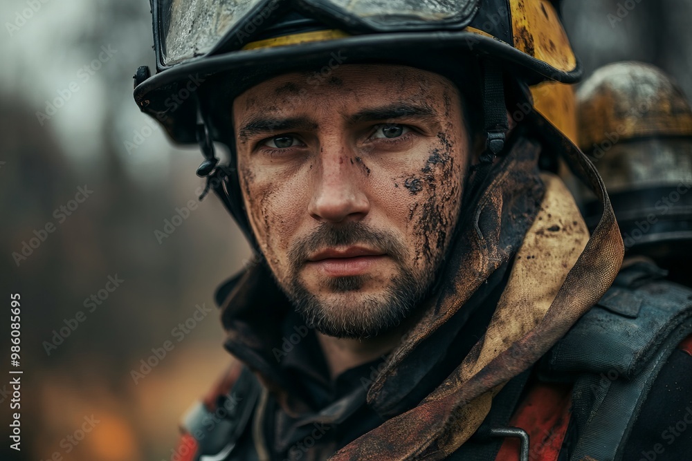 Brave Firefighter in Uniform Standing Proud and Weary, AI generated illustration Brave Firefighter in Uniform Standing Proud and Weary, AI generated illustration