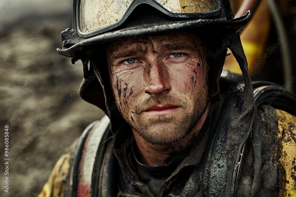 Brave Firefighter in Uniform Standing Proud and Weary, AI generated illustration Brave Firefighter in Uniform Standing Proud and Weary, AI generated illustration