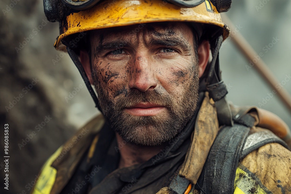 Brave Firefighter in Uniform Standing Proud and Weary, AI generated illustration Brave Firefighter in Uniform Standing Proud and Weary, AI generated illustration