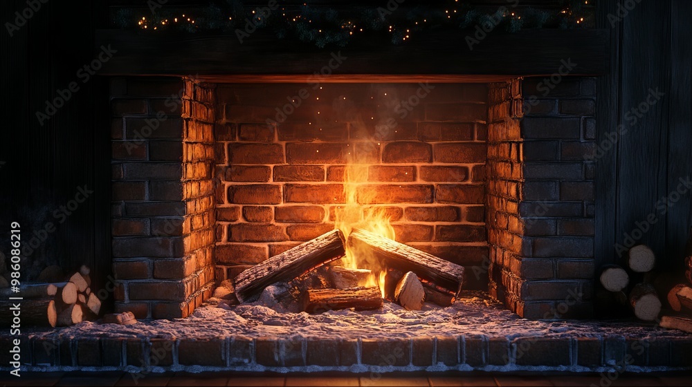 Cozy Fireplace with Warm Glow and Crackling Logs, AI generated illustration Cozy Fireplace with Warm Glow and Crackling Logs, AI generated illustration
