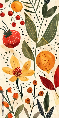 Floral Pattern with Orange and Red Flowers