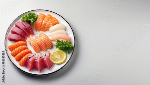 Fresh Sashimi and Nigiri Sushi Platter on White Background