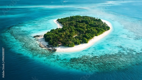 Aerial View of Tropical Island with White Sandy Beaches and Clear Blue Water, AI generated illustration