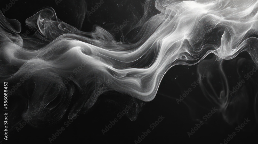 Abstract white smoke, wispy, and flowing on a black background. Abstract white smoke, wispy, and flowing on a black background.