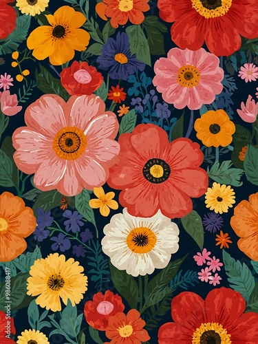 Yet another lively floral composition with vibrant flowers.