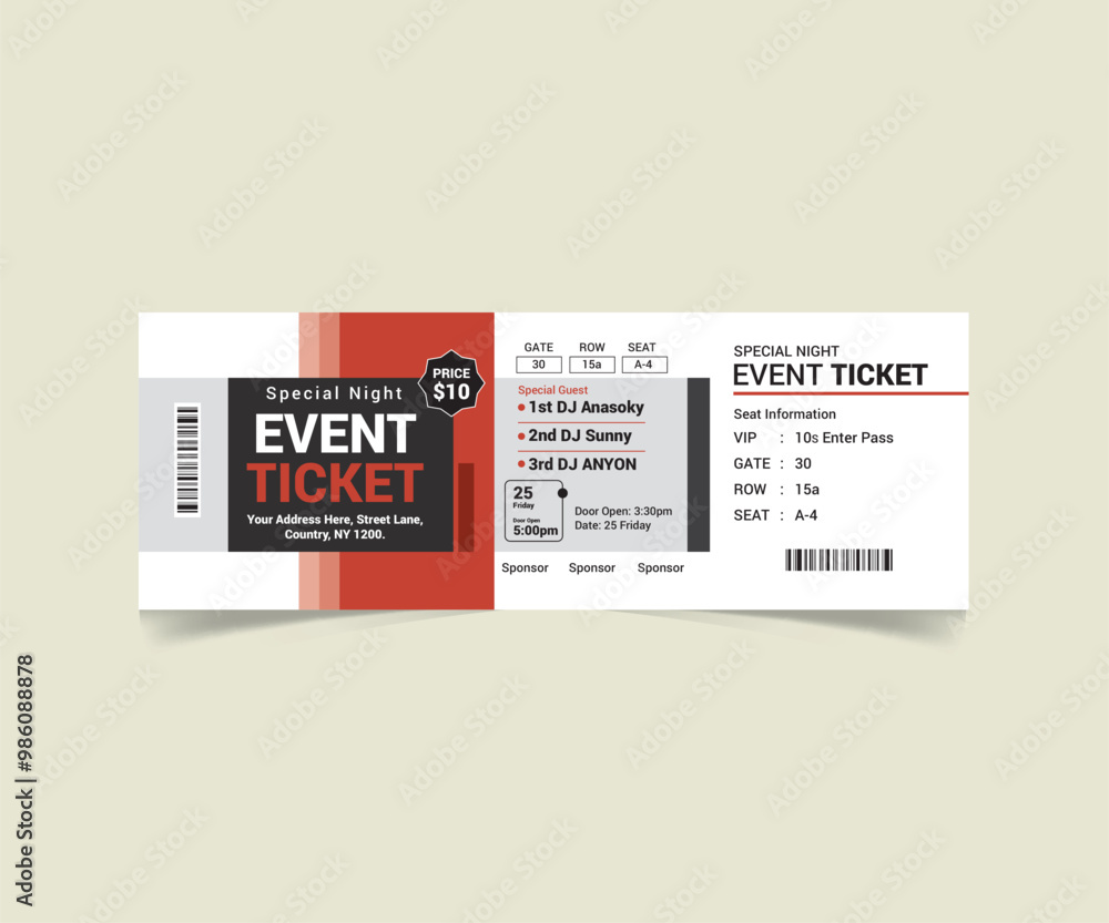 Obraz premium Event Ticket Template Vector Design