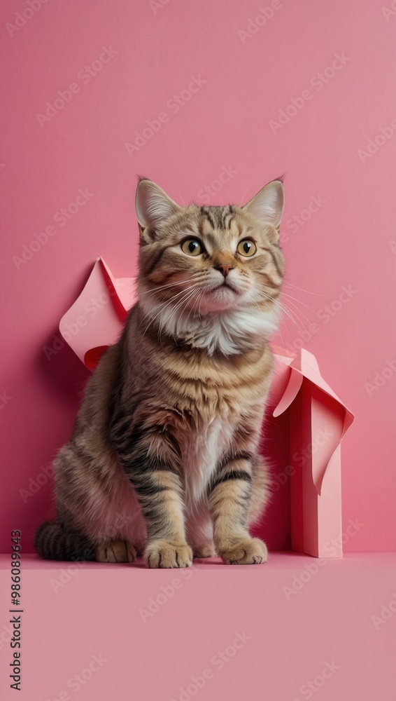 Obraz premium Small Fluffy Orange Tabby Cat Looking Upwards