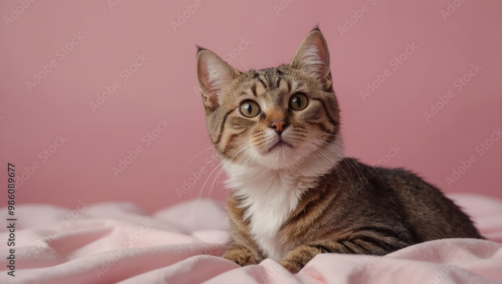 Cat with Striking White Markings Sitting on Soft Surface Cat with Striking White Markings Sitting on Soft Surface