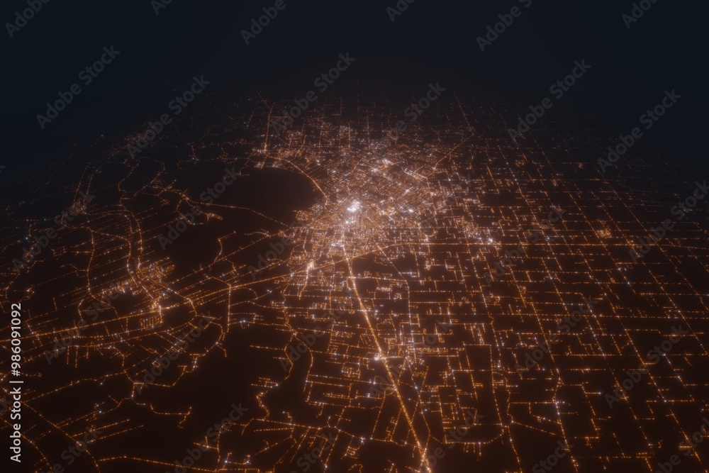 Aerial view on Lafayette (USA) from north. Satellite view on modern city at night Aerial view on Lafayette (USA) from north. Satellite view on modern city at night