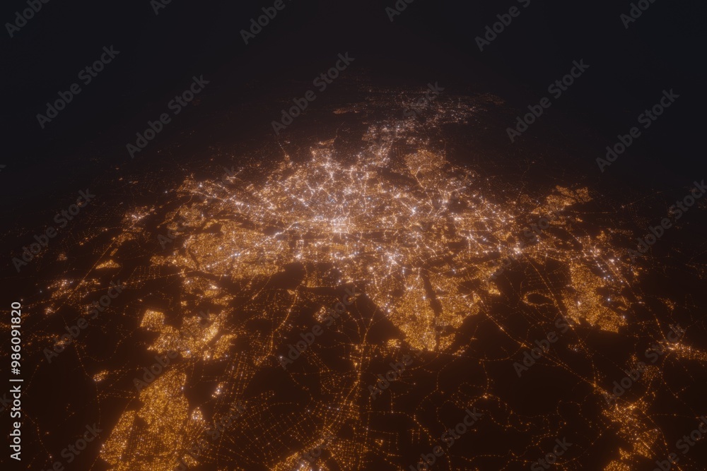 Obraz premium Aerial view on Johannesburg (South Africa) from south. Top view on modern city at night from satellite