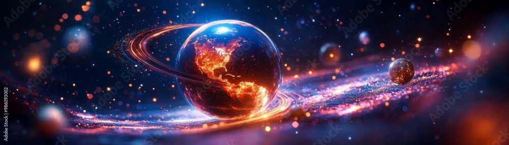 Obraz premium Stunning Cosmic Landscape with Earth and Stars