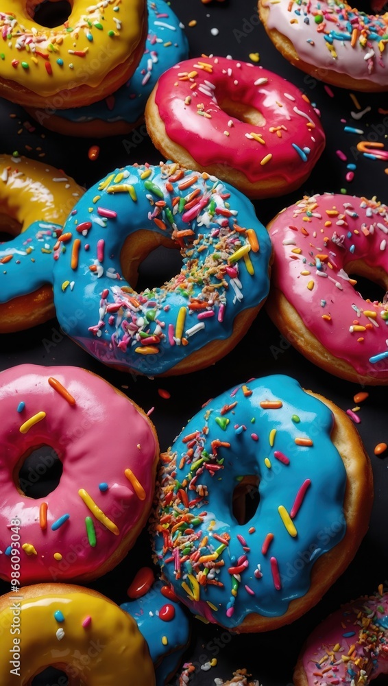 Collection of colorful doughnuts with sprinkles and glaze Collection of colorful doughnuts with sprinkles and glaze
