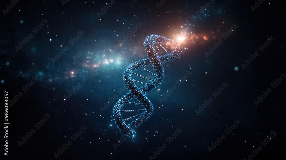 Glowing DNA Helix in Cosmic Background Glowing DNA Helix in Cosmic Background