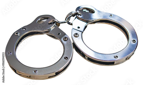 Shiny handcuffs isolated on transparent background