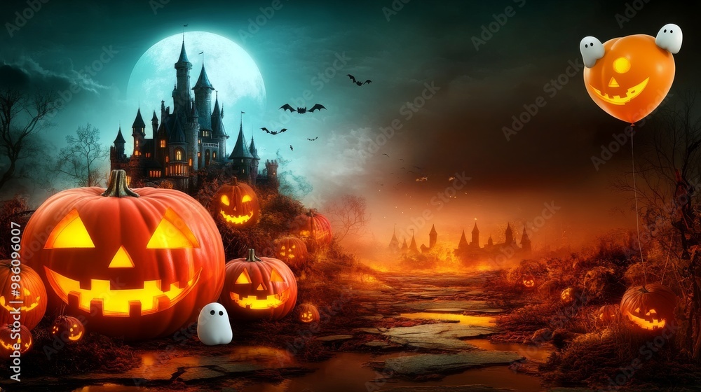 halloween background with pumpkins and cute ghosts halloween background with pumpkins and cute ghosts